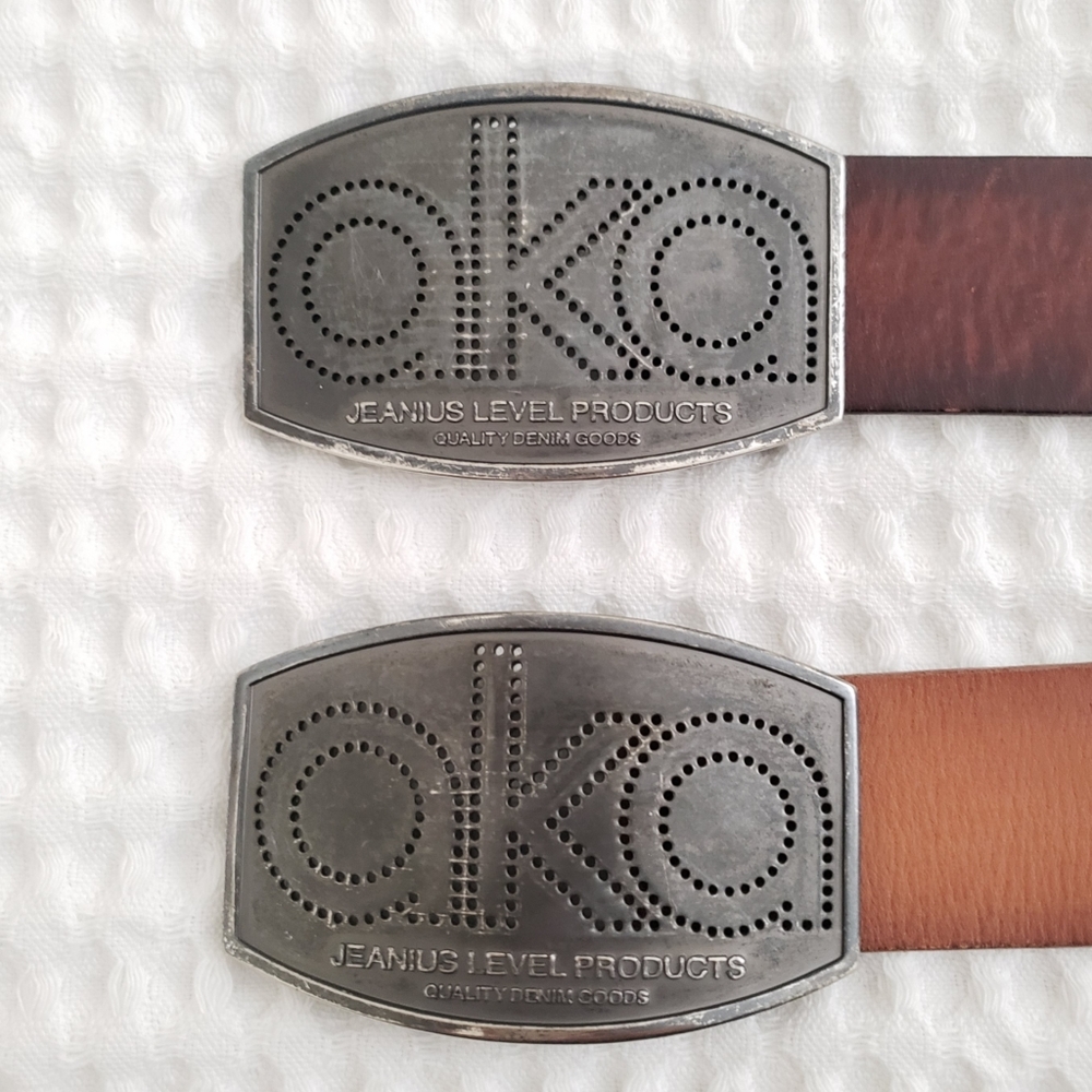 Akademiks (2) large silver logo buckle leather belts 36